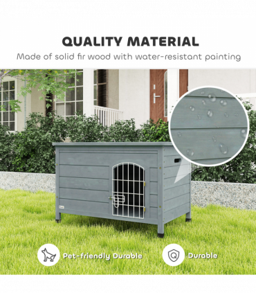 PawHut Wooden Dog House, Outdoor Dog Kennel w/ Removable Bottom, Dark Grey