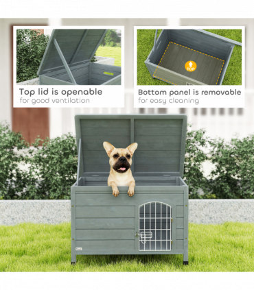 PawHut Wooden Dog House, Outdoor Dog Kennel w/ Removable Bottom, Dark Grey
