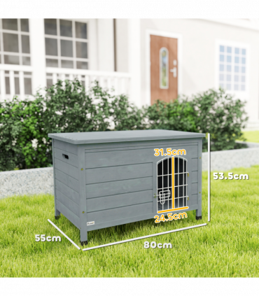 PawHut Wooden Dog House, Outdoor Dog Kennel w/ Removable Bottom, Dark Grey