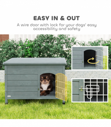 PawHut Wooden Dog House, Outdoor Dog Kennel w/ Removable Bottom, Dark Grey