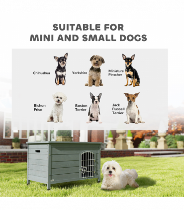 PawHut Wooden Dog House, Outdoor Dog Kennel w/ Removable Bottom, Dark Grey