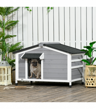 PawHut Wooden Dog Kennel for Outside 97L x 72W x 65Hcm, Grey