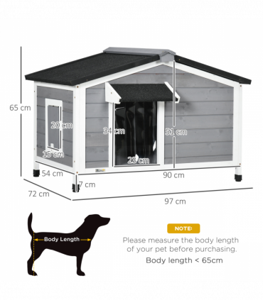 PawHut Wooden Dog Kennel for Outside 97L x 72W x 65Hcm, Grey