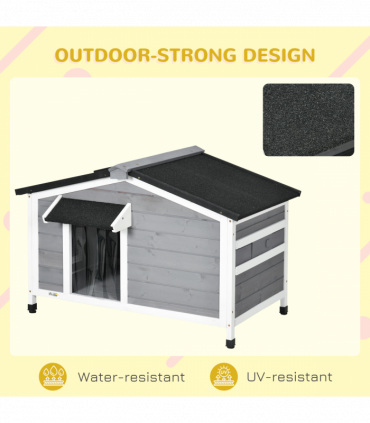 PawHut Wooden Dog Kennel for Outside 97L x 72W x 65Hcm, Grey