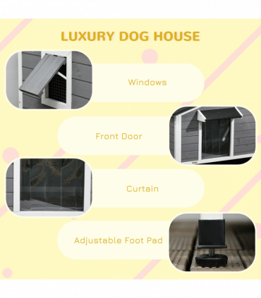 PawHut Wooden Dog Kennel for Outside 97L x 72W x 65Hcm, Grey