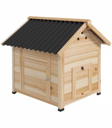 PawHut Wooden Duck House, Poultry Coop with Double Doors, Openable Roof