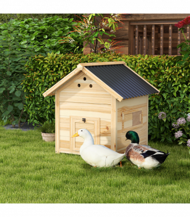PawHut Wooden Duck House, Poultry Coop with Double Doors, Openable Roof