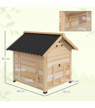 PawHut Wooden Duck House, Poultry Coop with Double Doors, Openable Roof