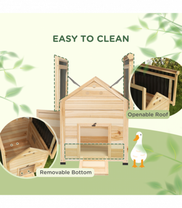 PawHut Wooden Duck House, Poultry Coop with Double Doors, Openable Roof