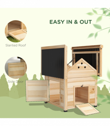 PawHut Wooden Duck House, Poultry Coop with Double Doors, Openable Roof