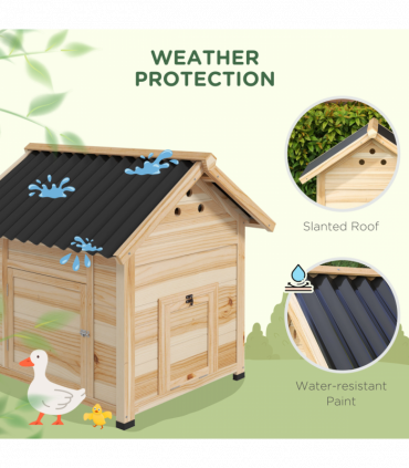 PawHut Wooden Duck House, Poultry Coop with Double Doors, Openable Roof