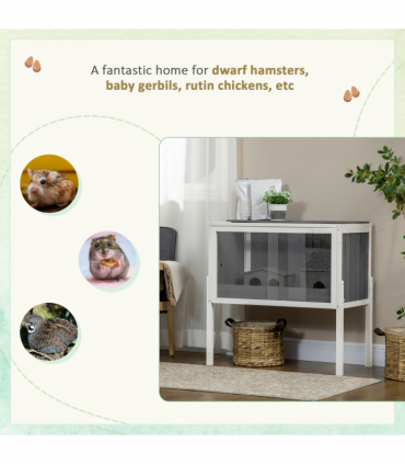 PawHut Wooden Hamster Cage for Dwarf Hamsters, Gerbils, Rutin Chicken w/ Shelf