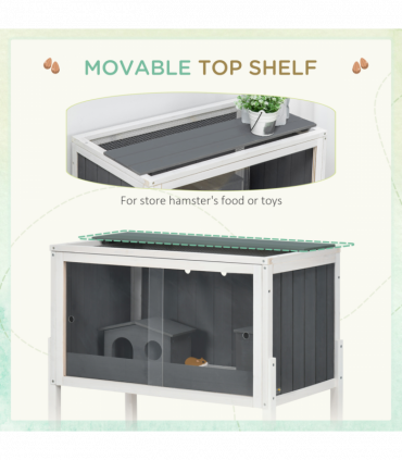 PawHut Wooden Hamster Cage for Dwarf Hamsters, Gerbils, Rutin Chicken w/ Shelf