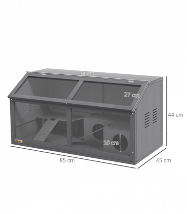 PawHut Wooden Hamster Cage for Gerbils w/ Suspension Bridge, Ladders