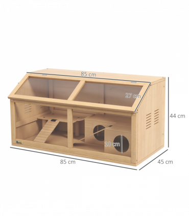 PawHut Wooden Hamster Cage for Gerbils w/ Suspension Bridge, Ladders, Nature