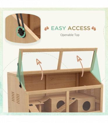 PawHut Wooden Hamster Cage for Gerbils w/ Suspension Bridge, Ladders, Nature