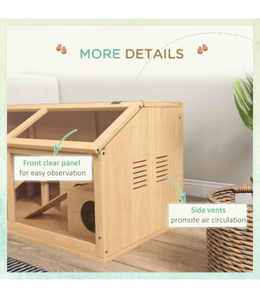 PawHut Wooden Hamster Cage for Gerbils w/ Suspension Bridge, Ladders, Nature