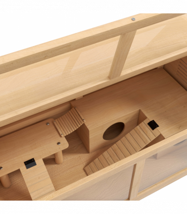 PawHut Wooden Hamster Cage for Gerbils w/ Suspension Bridge, Ladders, Nature