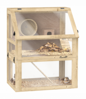 PawHut Wooden Hamster Cage w/ Detachable Bottom, Hut, Seesaw, 60 x 40 x 75cm
