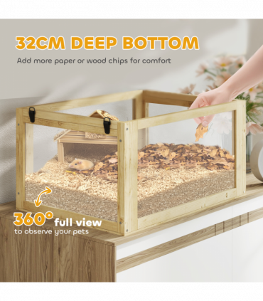 PawHut Wooden Hamster Cage w/ Detachable Bottom, Hut, Seesaw, 60 x 40 x 75cm