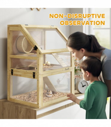 PawHut Wooden Hamster Cage w/ Detachable Bottom, Hut, Seesaw, 60 x 40 x 75cm