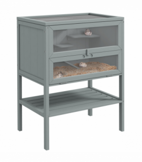 PawHut Wooden Hamster Cage w/ Storage Shelf, Openable Top for Gerbils, Grey
