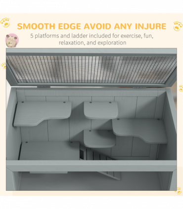 PawHut Wooden Hamster Cage w/ Storage Shelf, Openable Top for Gerbils, Grey