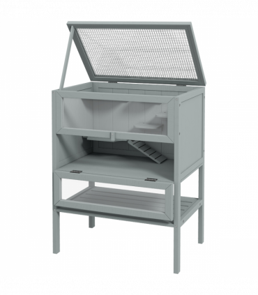 PawHut Wooden Hamster Cage w/ Storage Shelf, Openable Top for Gerbils, Grey