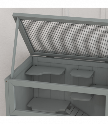PawHut Wooden Hamster Cage w/ Storage Shelf, Openable Top for Gerbils, Grey