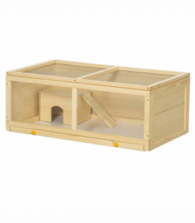 PawHut Wooden Hamster Cage with Sliding Tray, Openable Top, Hut Natural Wood