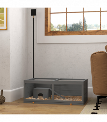 PawHut Wooden Hamster Cage with Sliding Tray, Openable Top, Hut, Grey