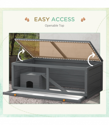 PawHut Wooden Hamster Cage with Sliding Tray, Openable Top, Hut, Grey