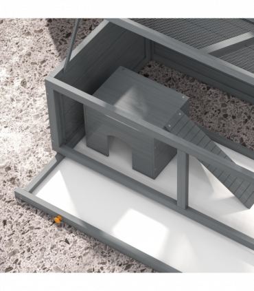 PawHut Wooden Hamster Cage with Sliding Tray, Openable Top, Hut, Grey