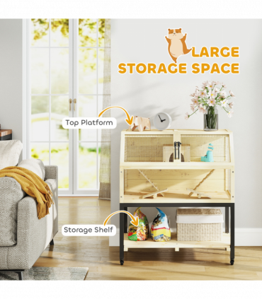 PawHut Wooden Hamster Cage with Storage Shelf