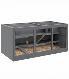 PawHut Wooden Hamster Cage, Exercise Play House Pen with Tray, Openable Top