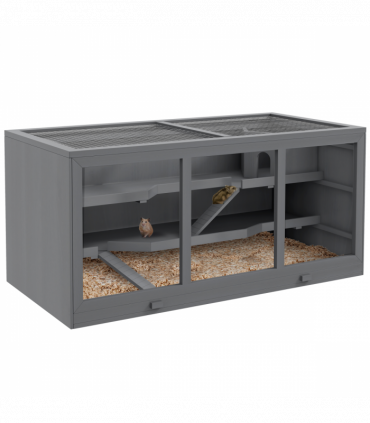 PawHut Wooden Hamster Cage, Exercise Play House Pen with Tray, Openable Top