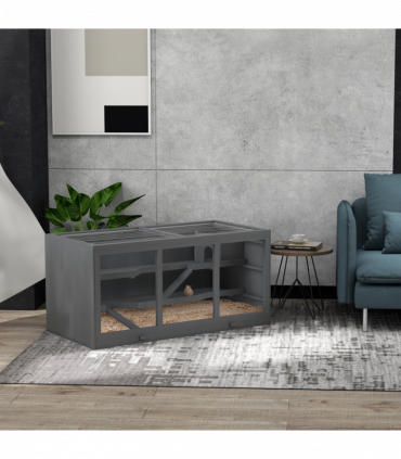 PawHut Wooden Hamster Cage, Exercise Play House Pen with Tray, Openable Top