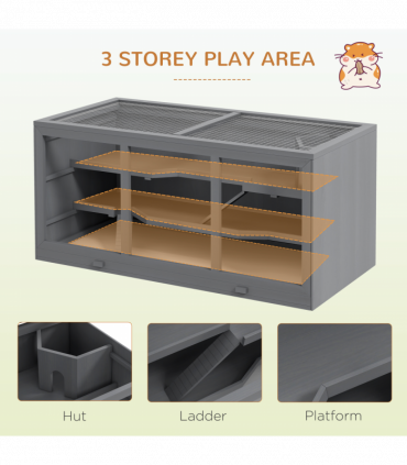 PawHut Wooden Hamster Cage, Exercise Play House Pen with Tray, Openable Top