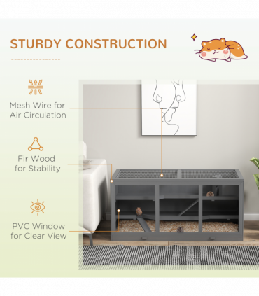 PawHut Wooden Hamster Cage, Exercise Play House Pen with Tray, Openable Top