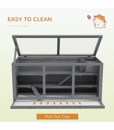 PawHut Wooden Hamster Cage, Exercise Play House Pen with Tray, Openable Top