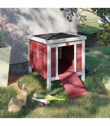 PawHut Wooden Rabbit Hutch Bunny Cage Guinea Pig House Pet Habitat Ferret Red