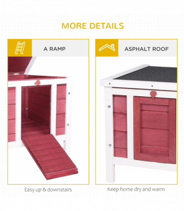 PawHut Wooden Rabbit Hutch Bunny Cage Guinea Pig House Pet Habitat Ferret Red