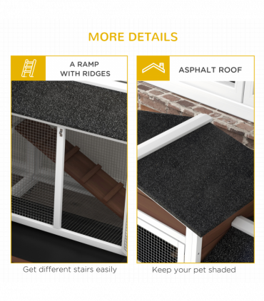 PawHut Wooden Rabbit Hutch Guinea Pig Cage w/ Wheels, Run, Ramp, Brown