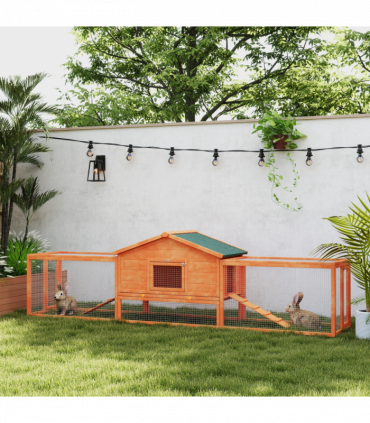 PawHut Wooden Rabbit Hutch Guinea Pig Hutch, Orange, 309 x 70 x 87cm