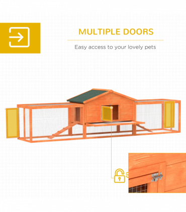 PawHut Wooden Rabbit Hutch Guinea Pig Hutch, Orange, 309 x 70 x 87cm