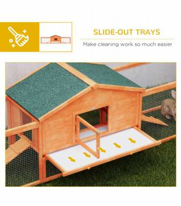 PawHut Wooden Rabbit Hutch Guinea Pig Hutch, Orange, 309 x 70 x 87cm