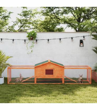 PawHut Wooden Rabbit Hutch Guinea Pig Hutch, Orange, 309 x 70 x 87cm