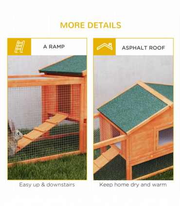 PawHut Wooden Rabbit Hutch Guinea Pig Hutch, Orange, 309 x 70 x 87cm