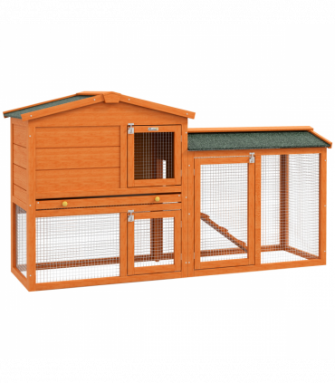 PawHut Wooden Rabbit Hutch with Run, Ramp, Slide-out Tray, Orange
