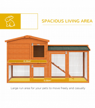 PawHut Wooden Rabbit Hutch with Run, Ramp, Slide-out Tray, Orange